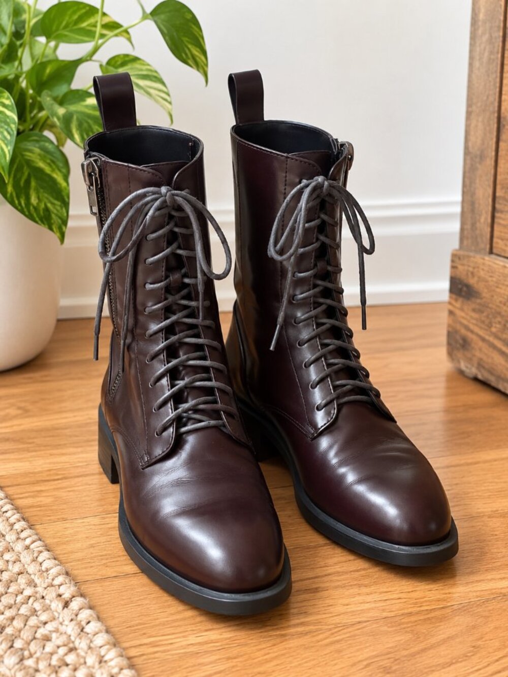 Matt & Nat Burgundy Lace-Up Combat Boots